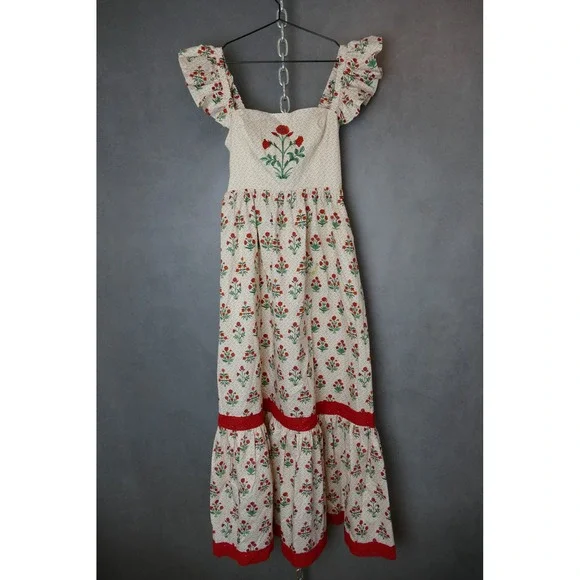 Hill House Home The Pippa Dress Block Print Poppy Ruffle Sleeve Cottagecore S - Picture 2 of 12